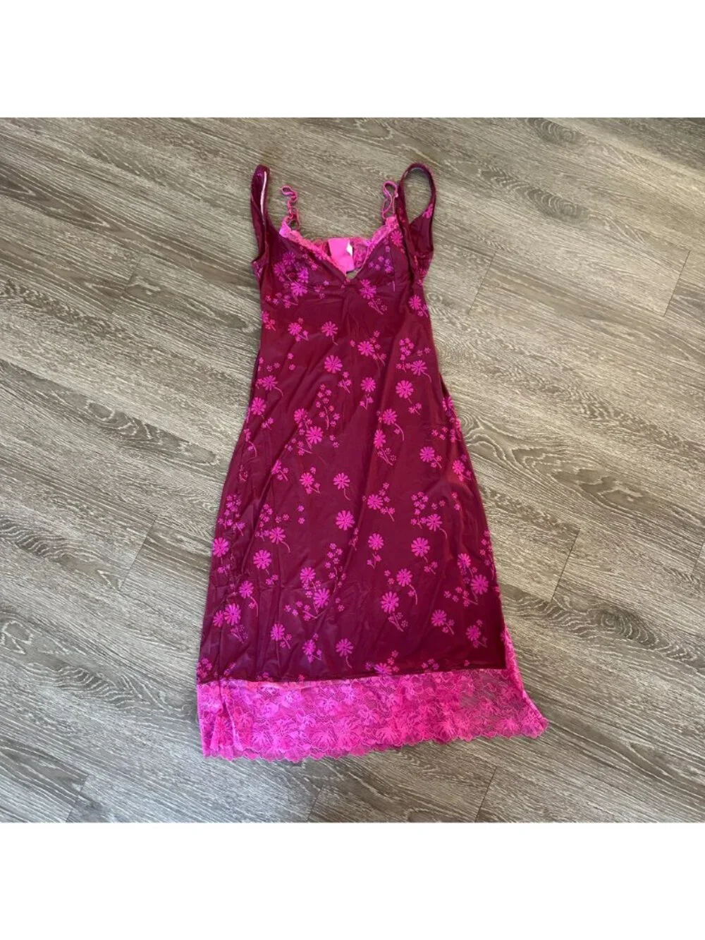 Free People Party Crusher Midi Dress M Plum Floral Lace Slip Coquette Feminine G
